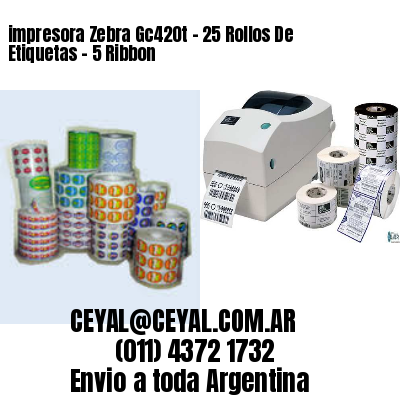 impresora Zebra Gc420t – 25 Rollos De Etiquetas – 5 Ribbon