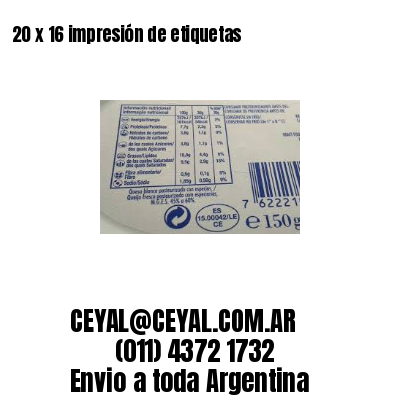 20 x 16 impresión de etiquetas