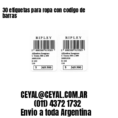 30 etiquetas para ropa con codigo de barras