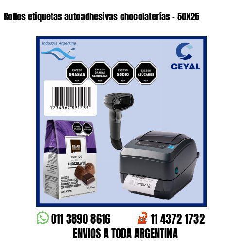 Rollos etiquetas autoadhesivas chocolaterías – 50X25