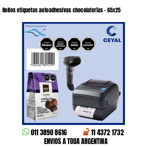 Rollos etiquetas autoadhesivas chocolaterías – 65×25