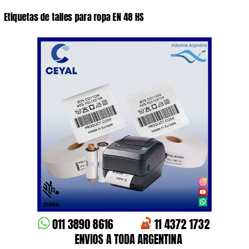 Etiquetas de talles para ropa EN 48 HS