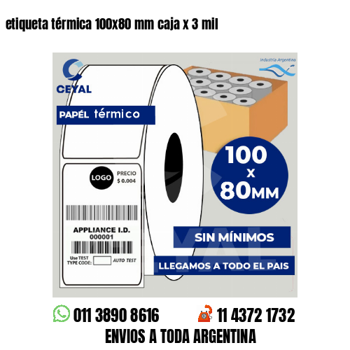 etiqueta térmica 100×80 mm caja x 3 mil