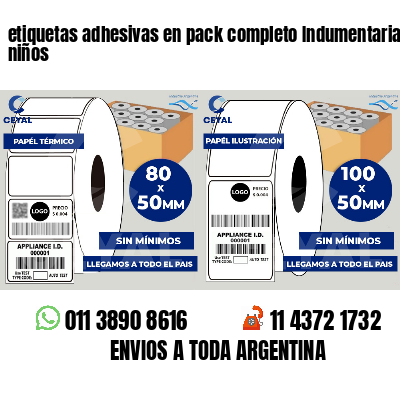 etiquetas adhesivas en pack completo Indumentaria para niños