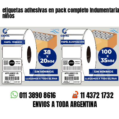 etiquetas adhesivas en pack completo Indumentaria para niños