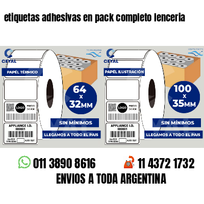 etiquetas adhesivas en pack completo lenceria