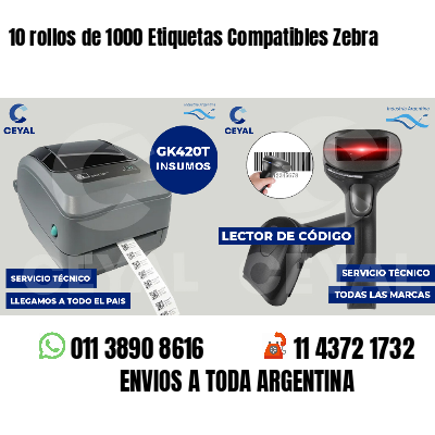 10 rollos de 1000 Etiquetas Compatibles Zebra 