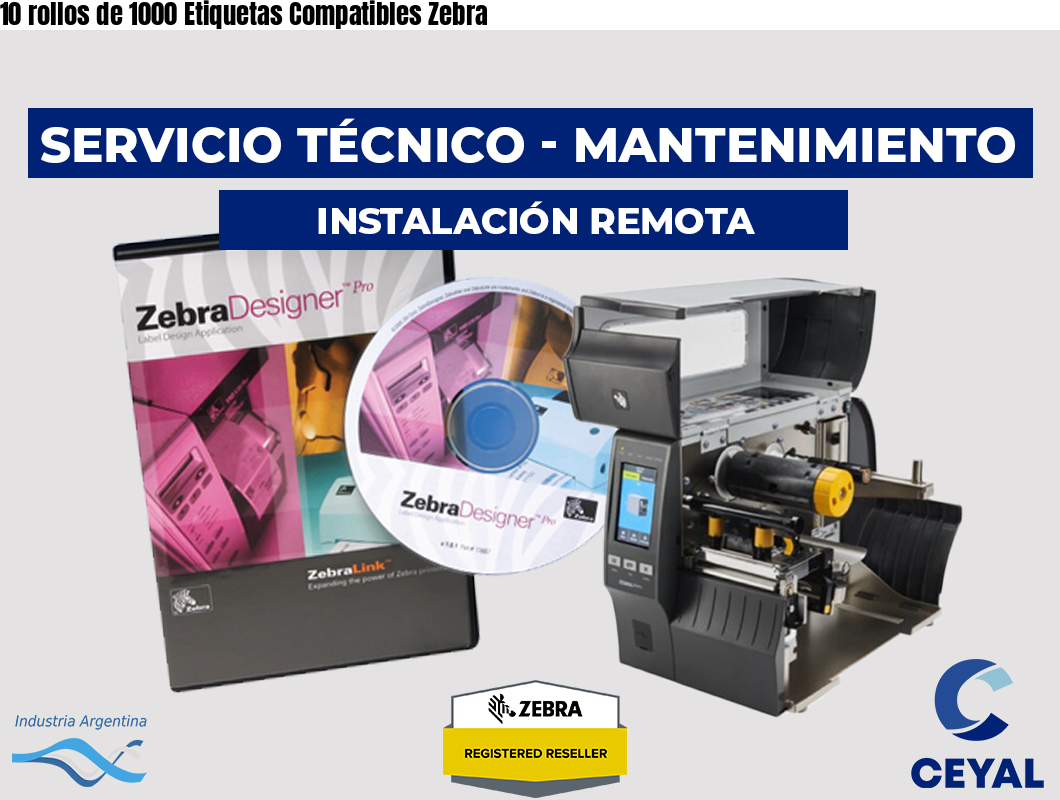 10 rollos de 1000 Etiquetas Compatibles Zebra 