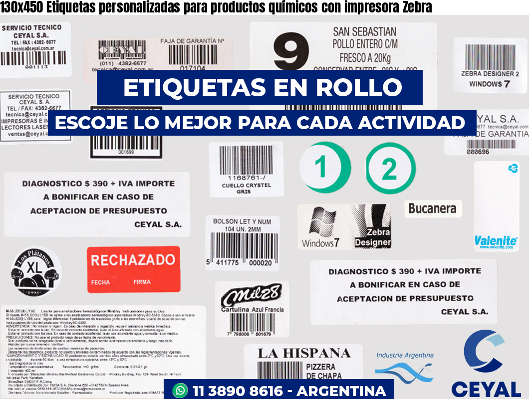 130×450 Etiquetas personalizadas para productos químicos con impresora Zebra