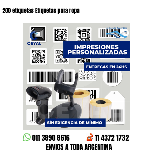 200 etiquetas Etiquetas para ropa