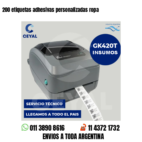 200 etiquetas adhesivas personalizadas ropa