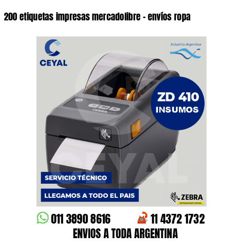 200 etiquetas impresas mercadolibre - envíos ropa