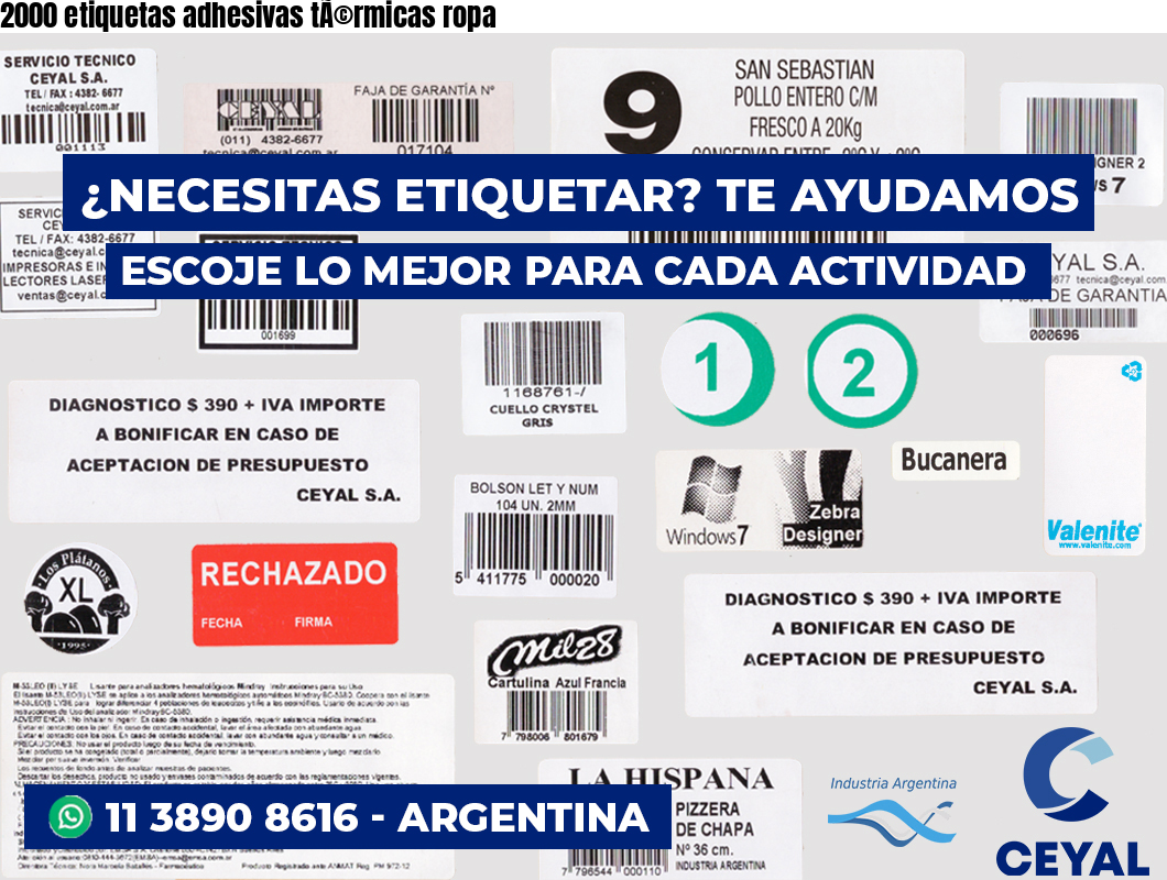 2000 etiquetas adhesivas tÃ©rmicas ropa