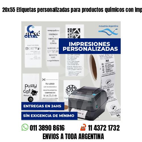 20x55 Etiquetas personalizadas para productos químicos con impresora Zebra