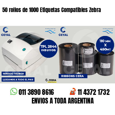 50 rollos de 1000 Etiquetas Compatibles Zebra 
