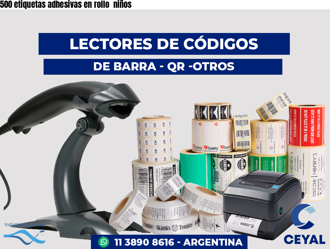 500 etiquetas adhesivas en rollo  niños