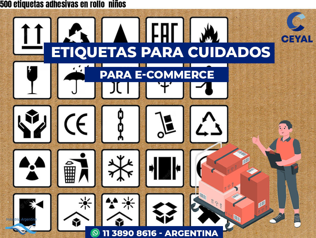 500 etiquetas adhesivas en rollo  niños
