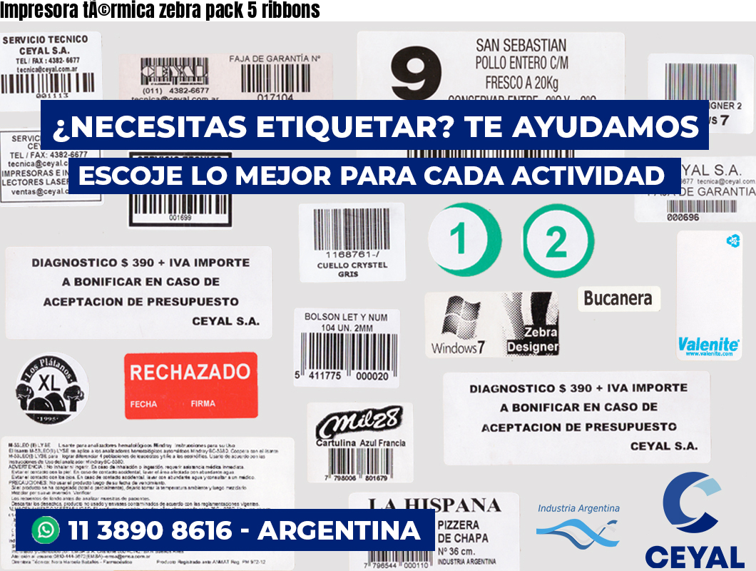 Impresora térmica zebra pack 5 ribbons