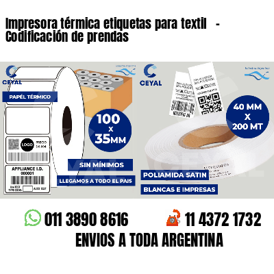 Impresora térmica etiquetas para textil   - Codificación de prendas