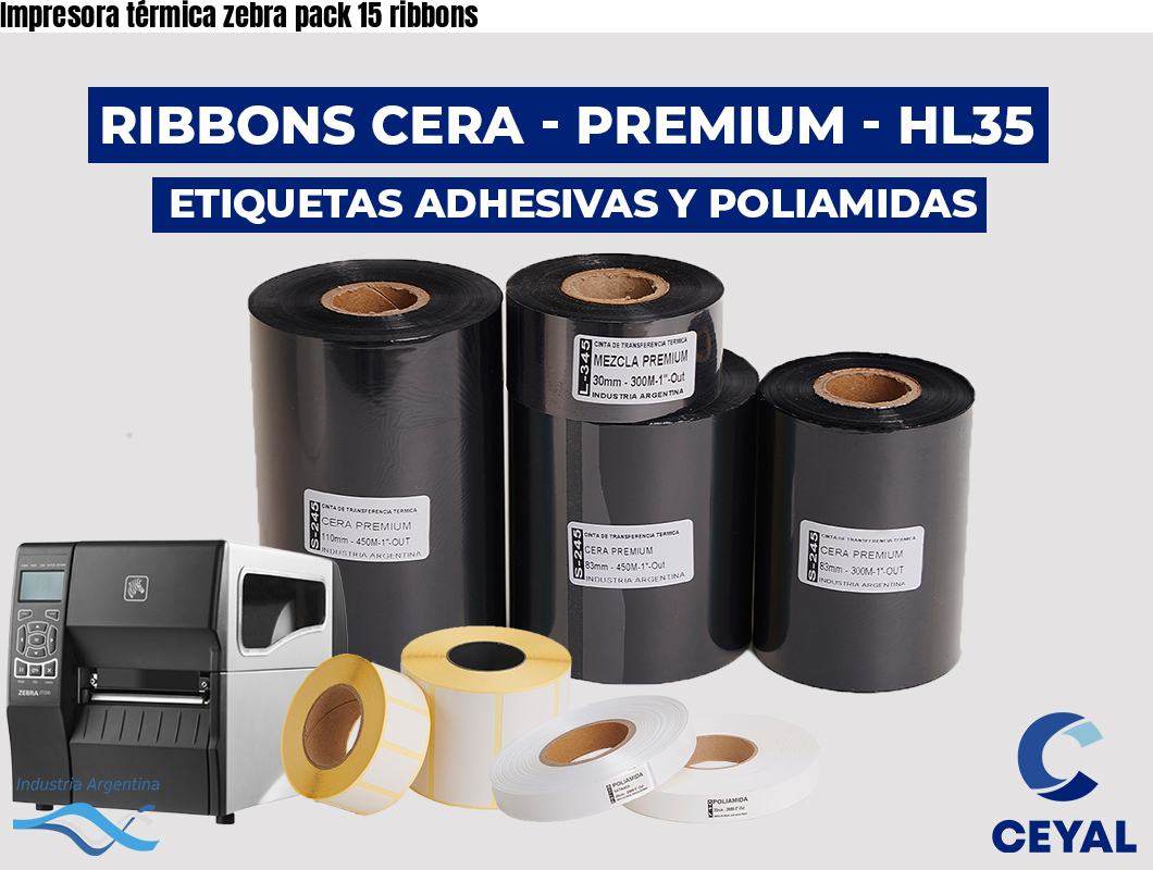 Impresora térmica zebra pack 15 ribbons