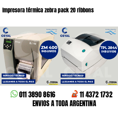 Impresora térmica zebra pack 20 ribbons