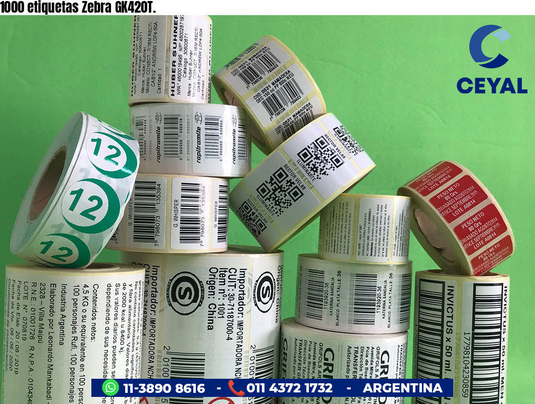 1000 etiquetas Zebra GK420T.