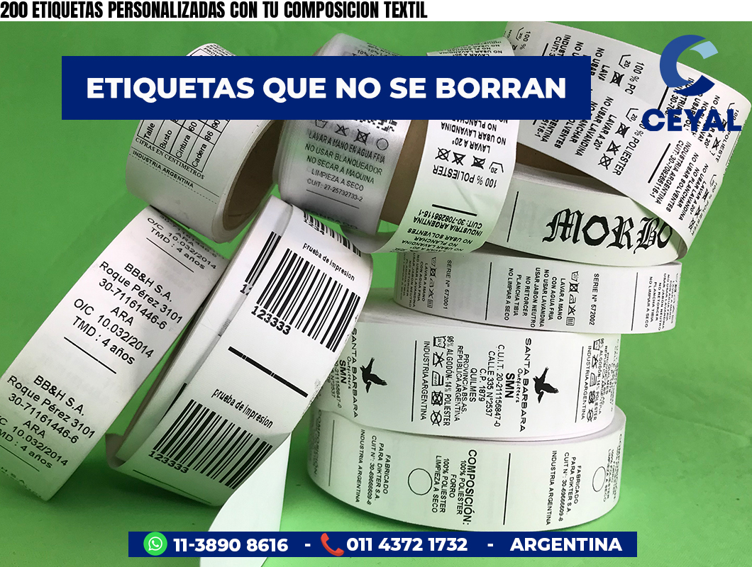 200 ETIQUETAS PERSONALIZADAS CON TU COMPOSICION TEXTIL