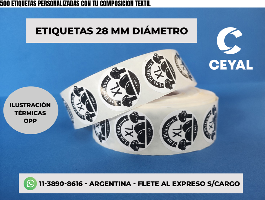 500 ETIQUETAS PERSONALIZADAS CON TU COMPOSICION TEXTIL