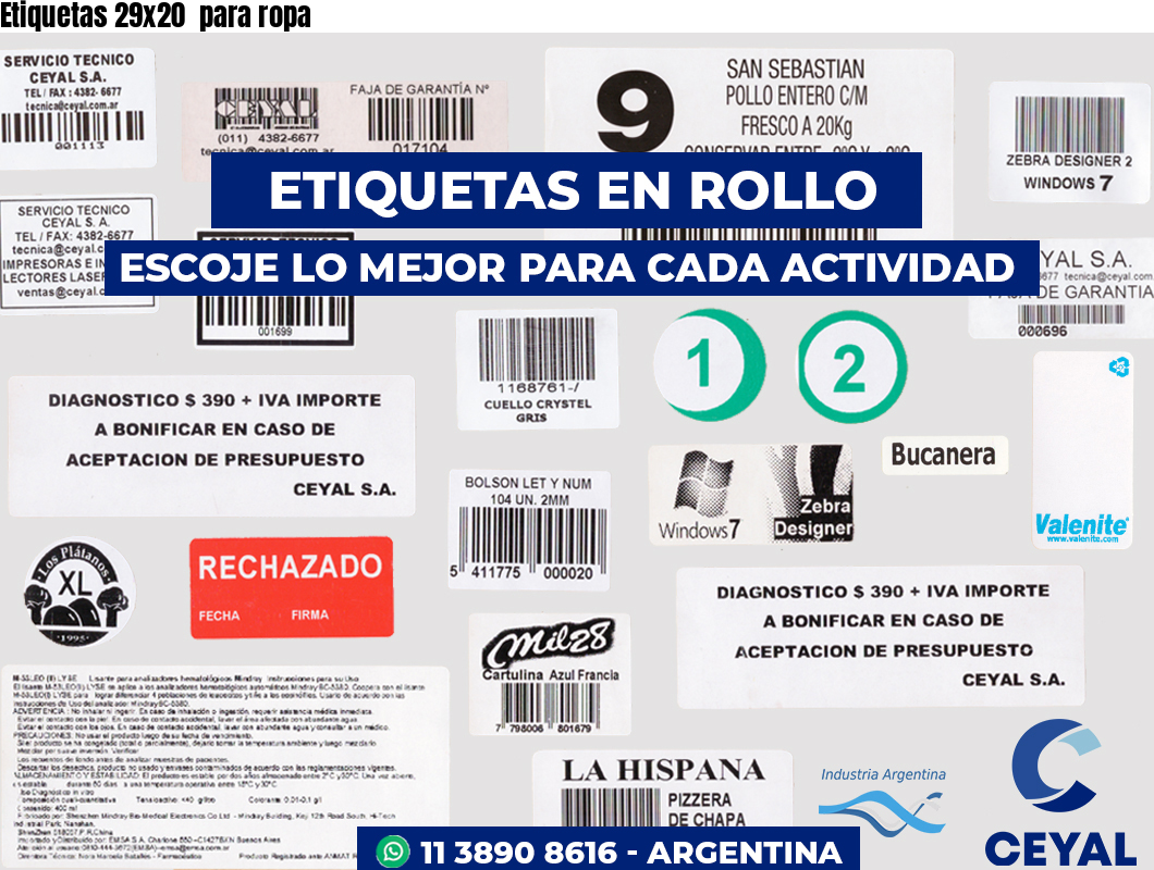 Etiquetas 29x20  para ropa