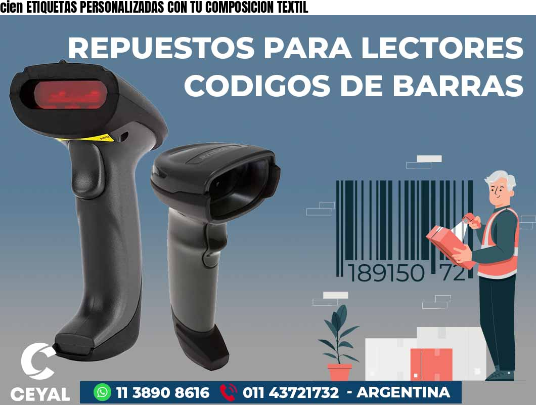 cien ETIQUETAS PERSONALIZADAS CON TU COMPOSICION TEXTIL