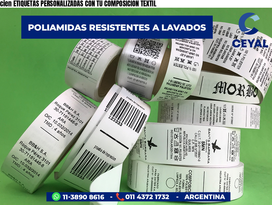 cien ETIQUETAS PERSONALIZADAS CON TU COMPOSICION TEXTIL