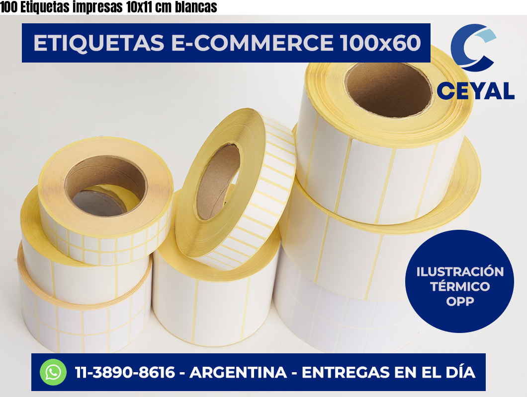 100 Etiquetas impresas 10×11 cm blancas