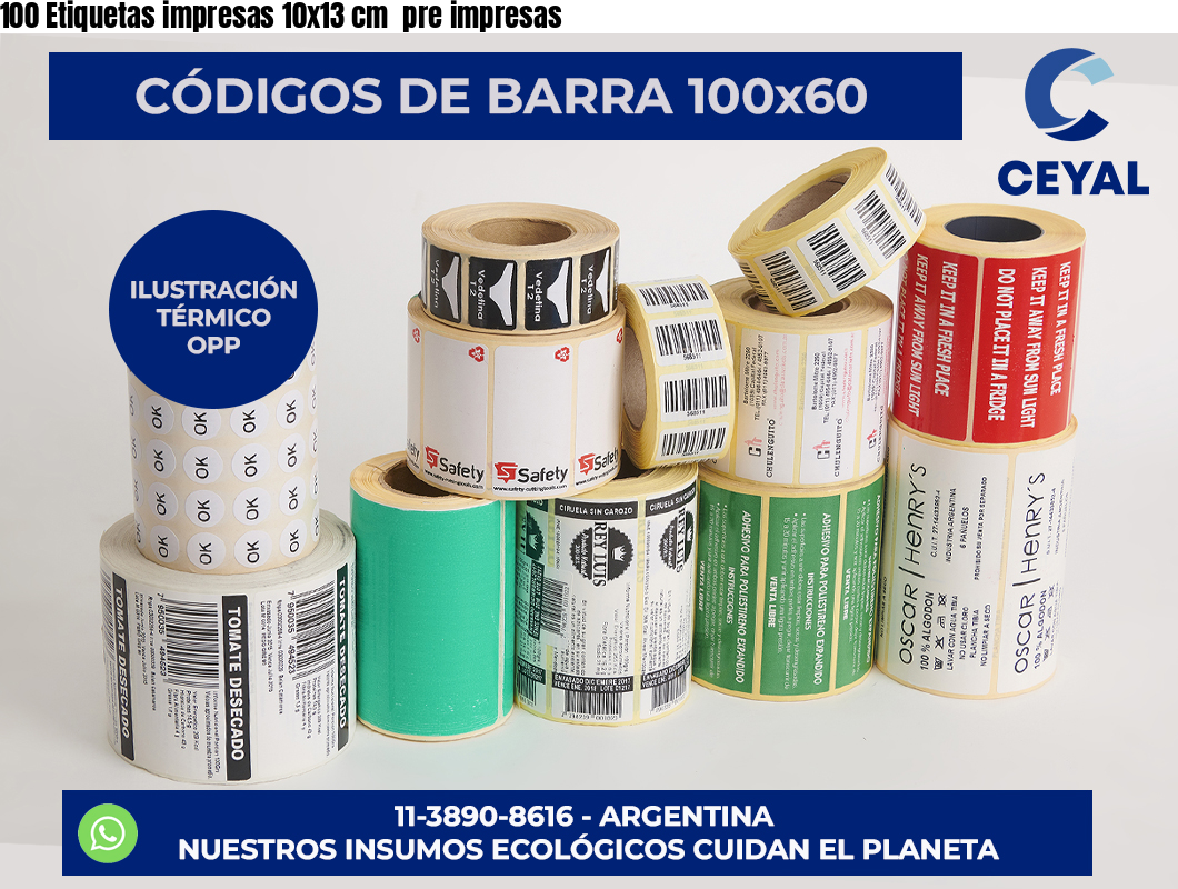 100 Etiquetas impresas 10×13 cm  pre impresas