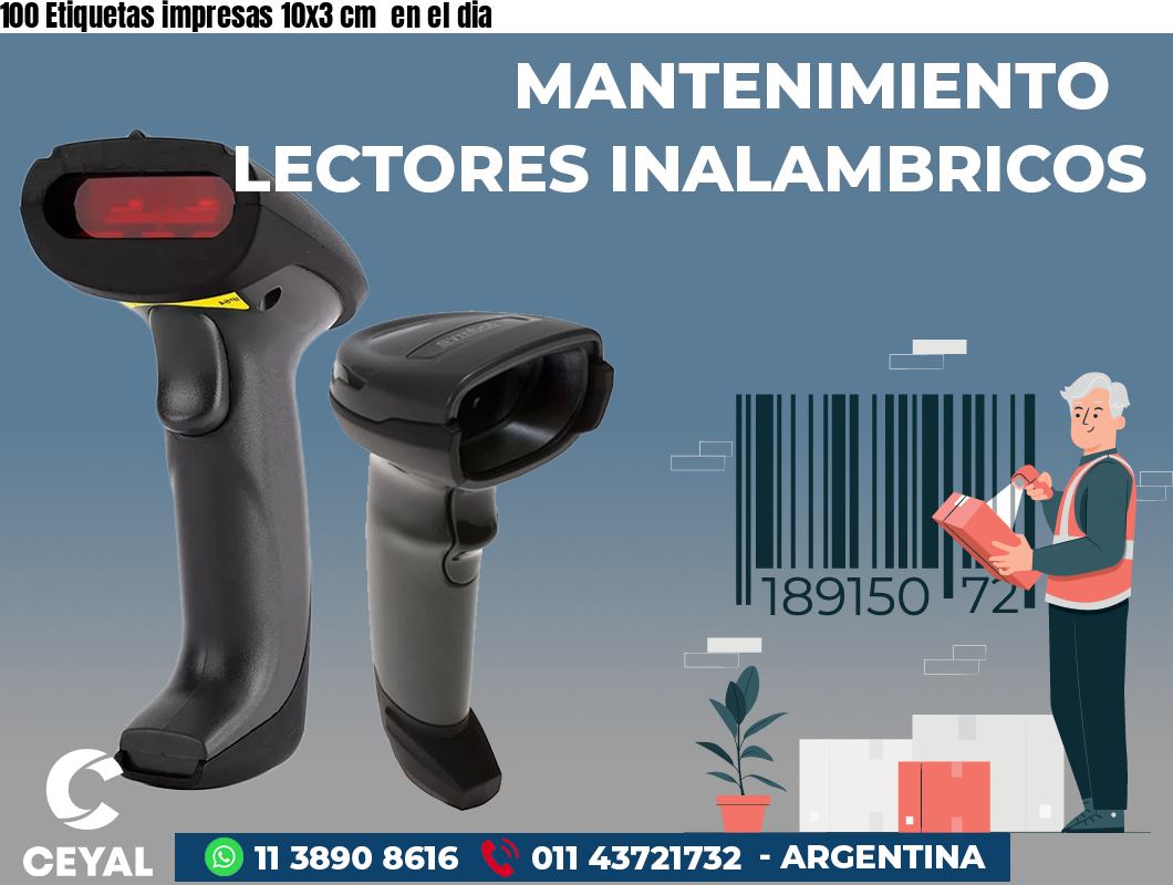 100 Etiquetas impresas 10x3 cm  en el dia