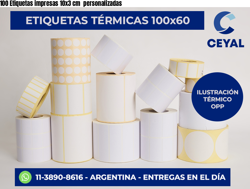 100 Etiquetas impresas 10×3 cm  personalizadas