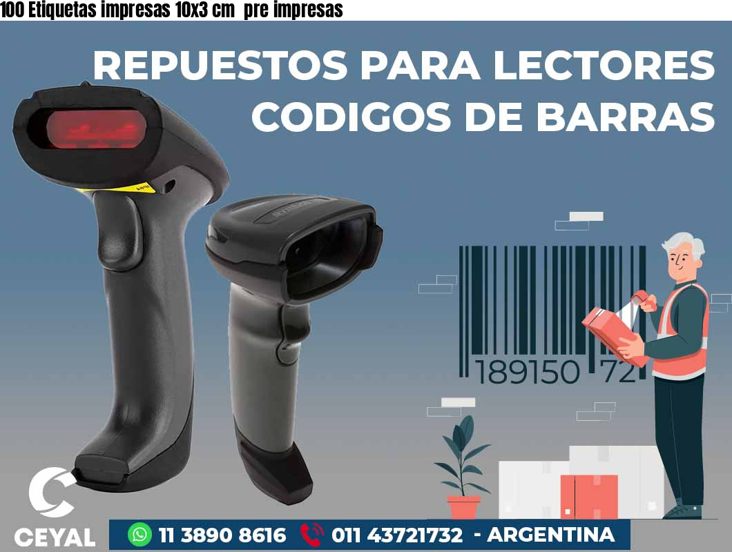 100 Etiquetas impresas 10x3 cm  pre impresas