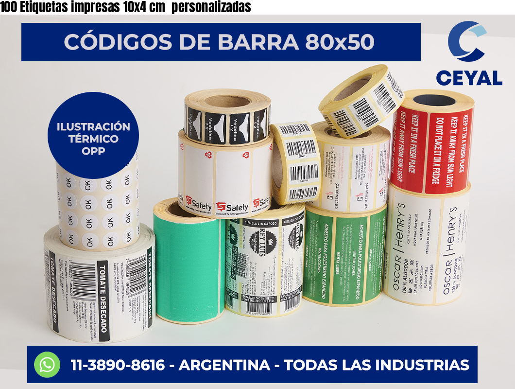 100 Etiquetas impresas 10×4 cm  personalizadas