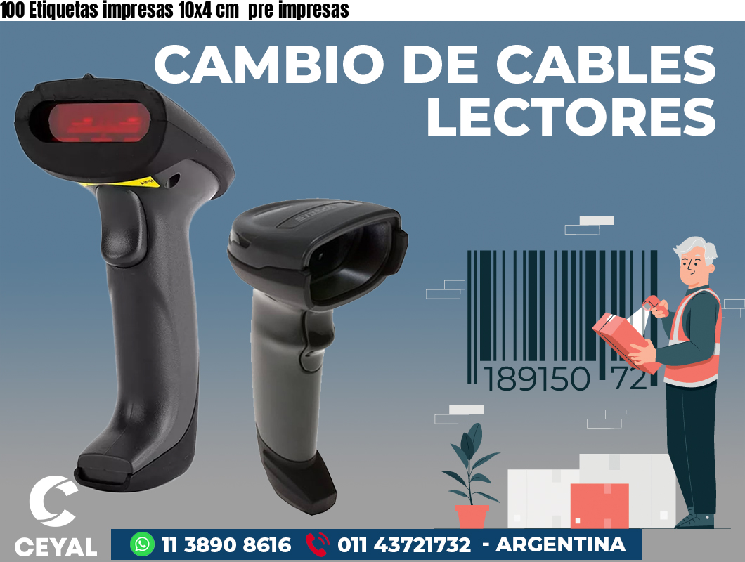 100 Etiquetas impresas 10x4 cm  pre impresas