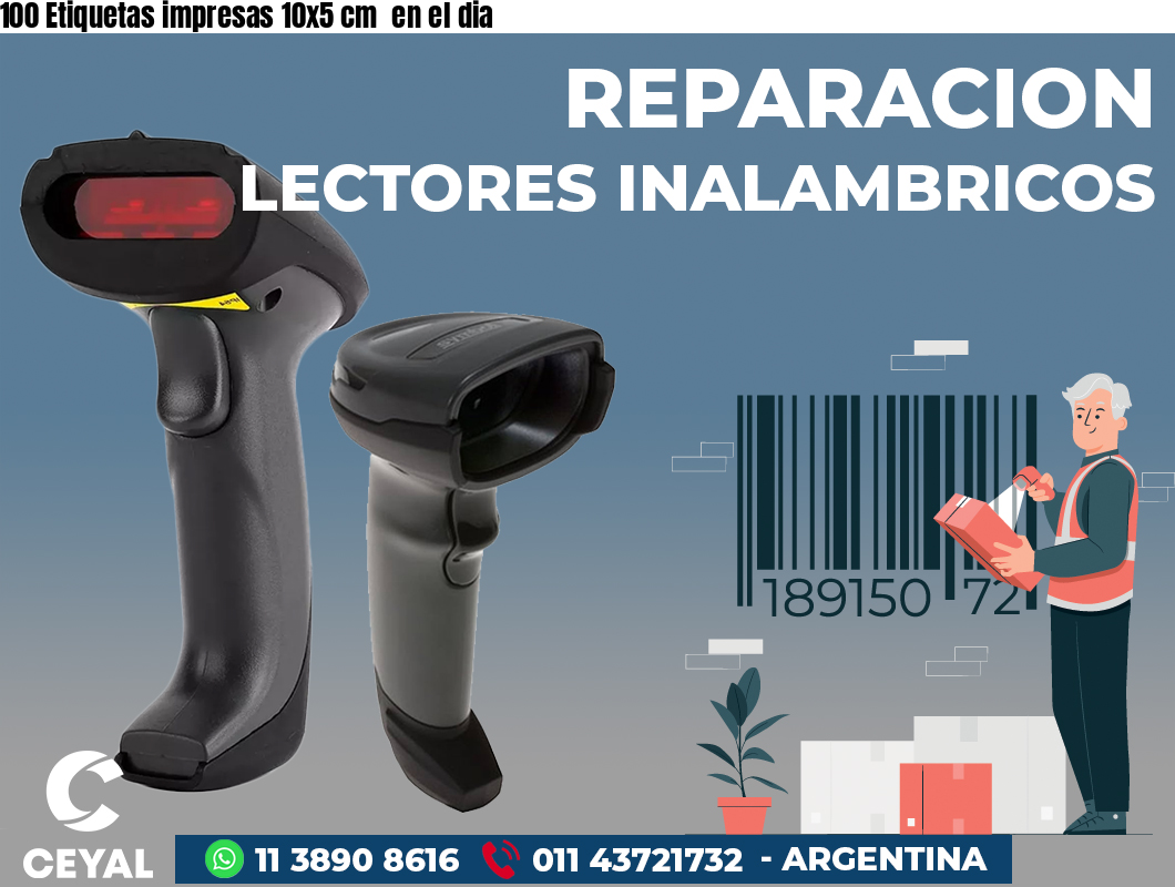 100 Etiquetas impresas 10x5 cm  en el dia