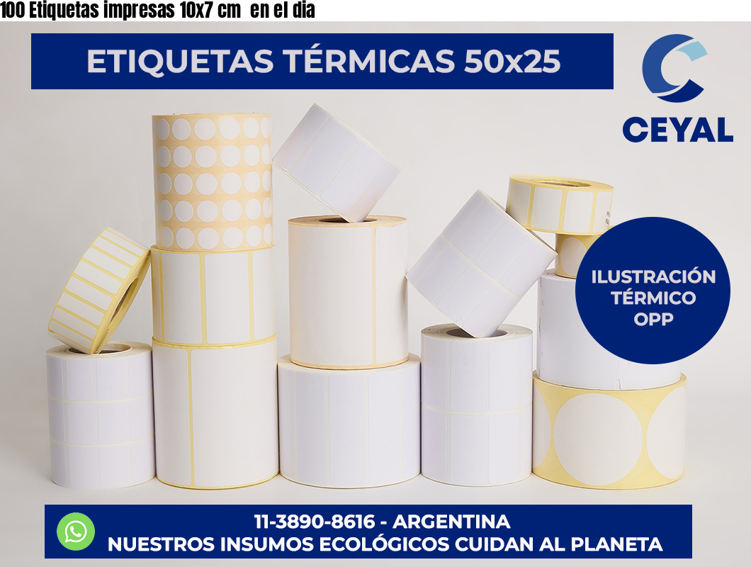 100 Etiquetas impresas 10×7 cm  en el dia