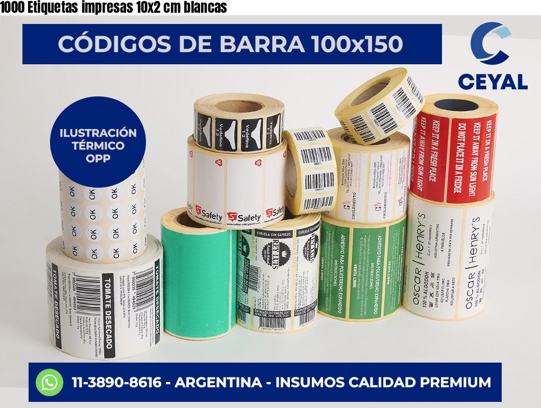 1000 Etiquetas impresas 10×2 cm blancas