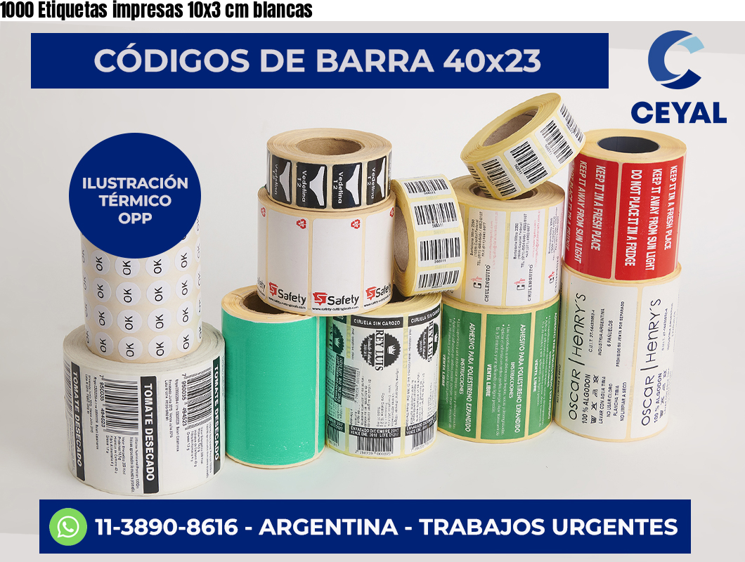 1000 Etiquetas impresas 10×3 cm blancas