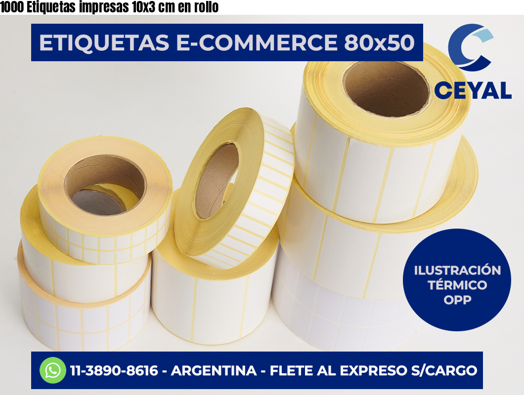 1000 Etiquetas impresas 10×3 cm en rollo