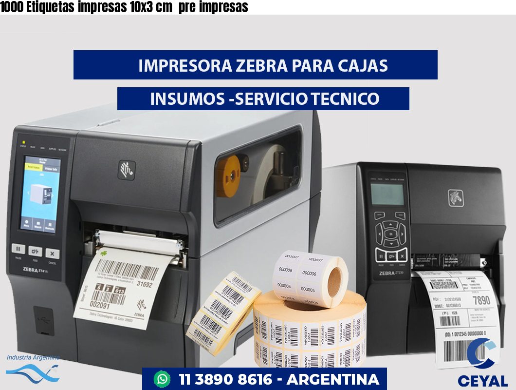 1000 Etiquetas impresas 10x3 cm  pre impresas