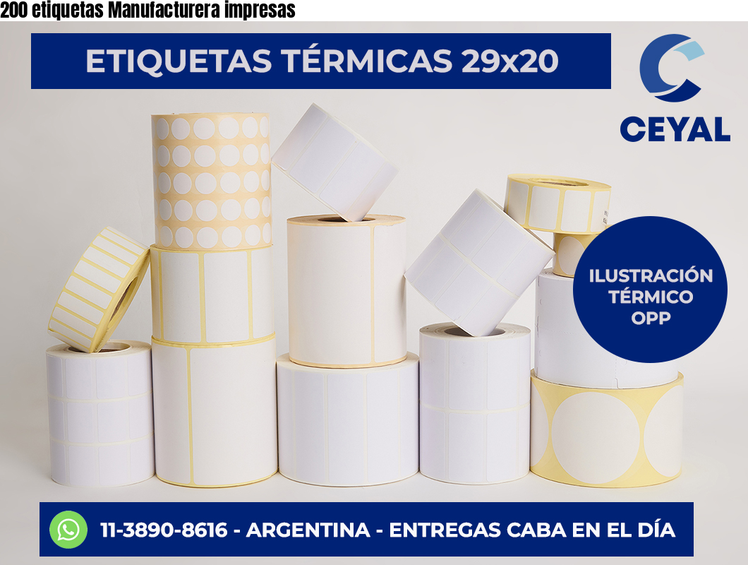 200 etiquetas Manufacturera impresas