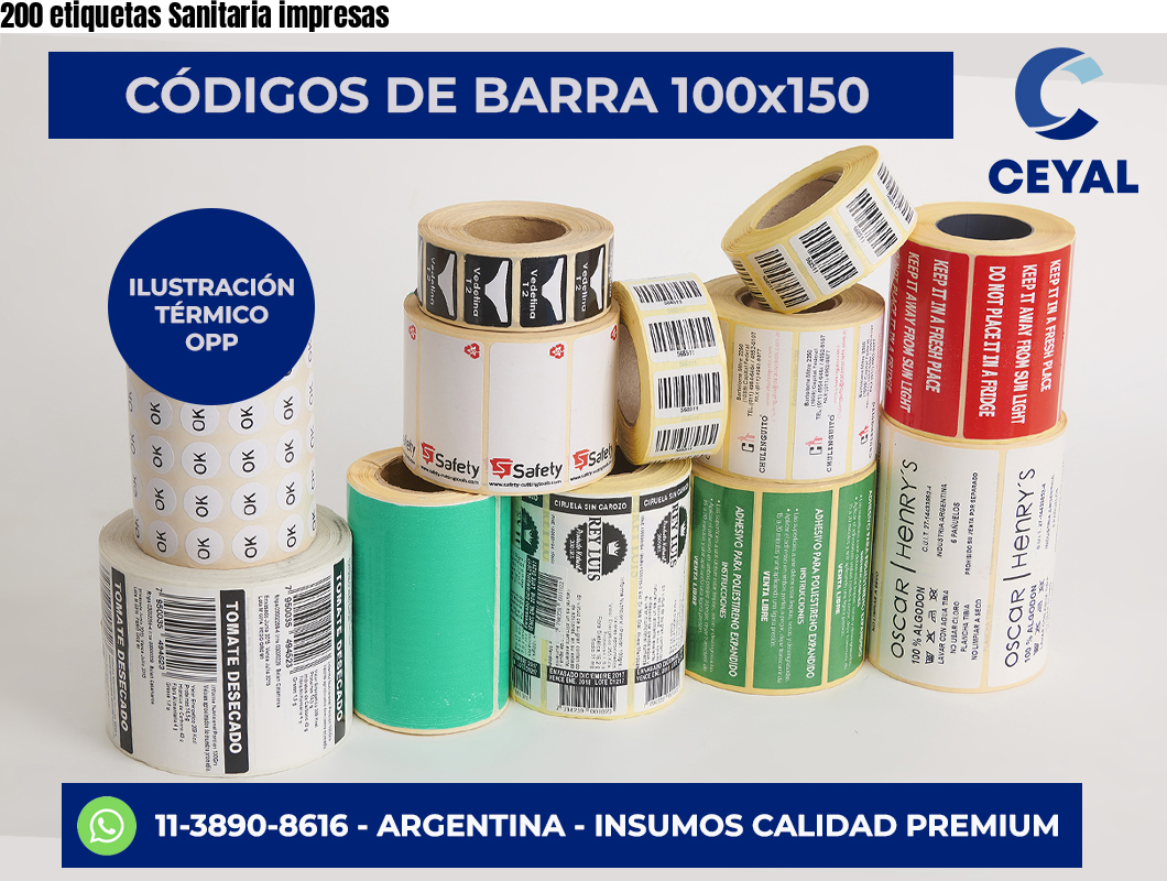 200 etiquetas Sanitaria impresas
