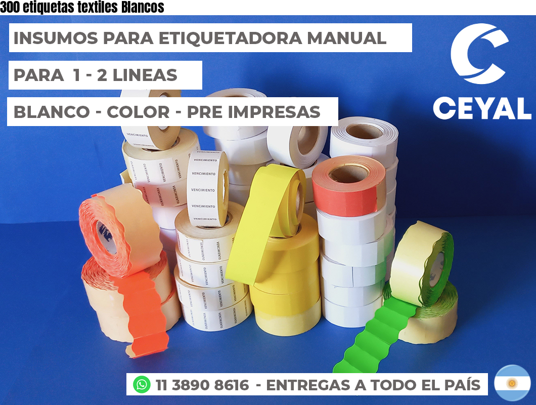 300 etiquetas textiles Blancos