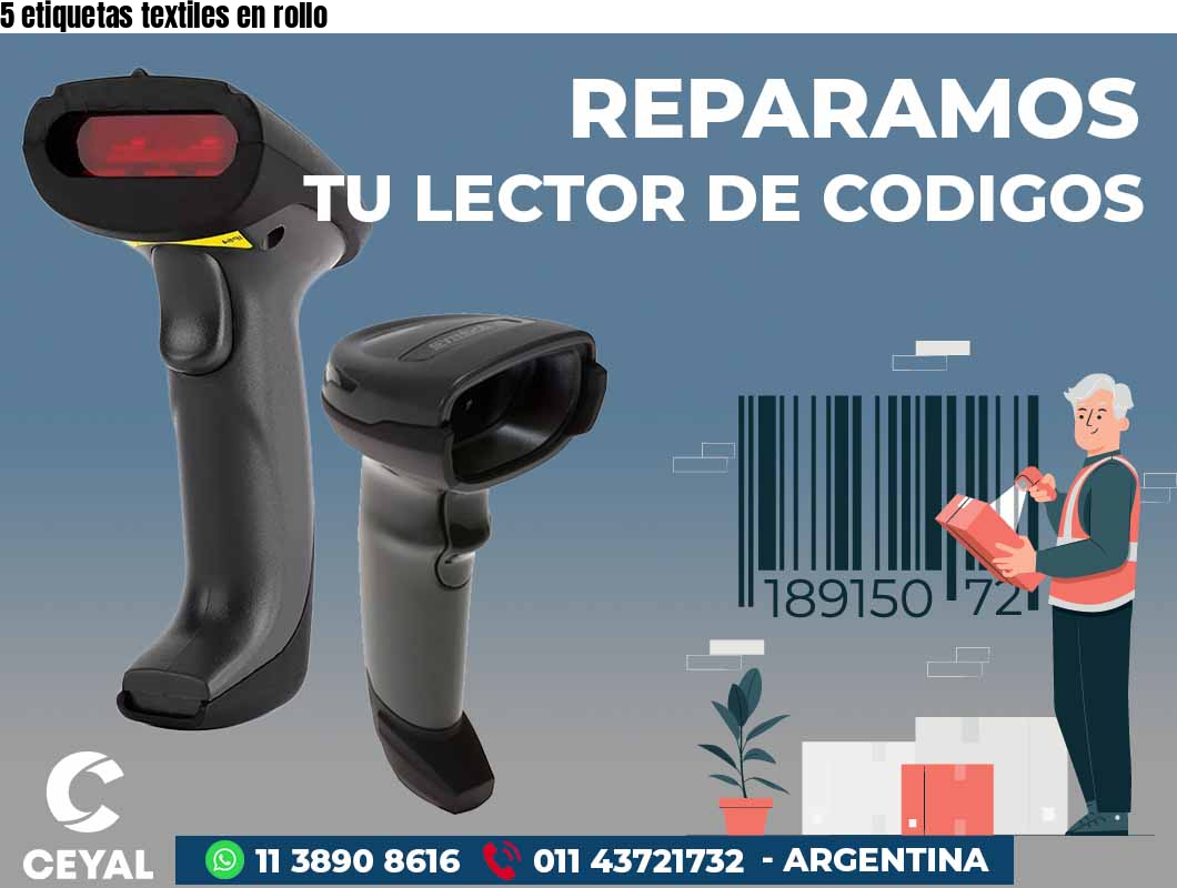 5 etiquetas textiles en rollo