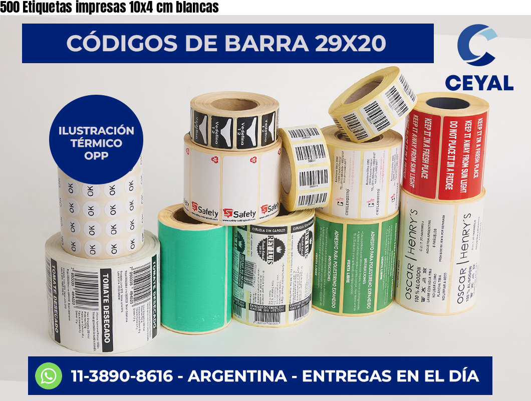 500 Etiquetas impresas 10×4 cm blancas