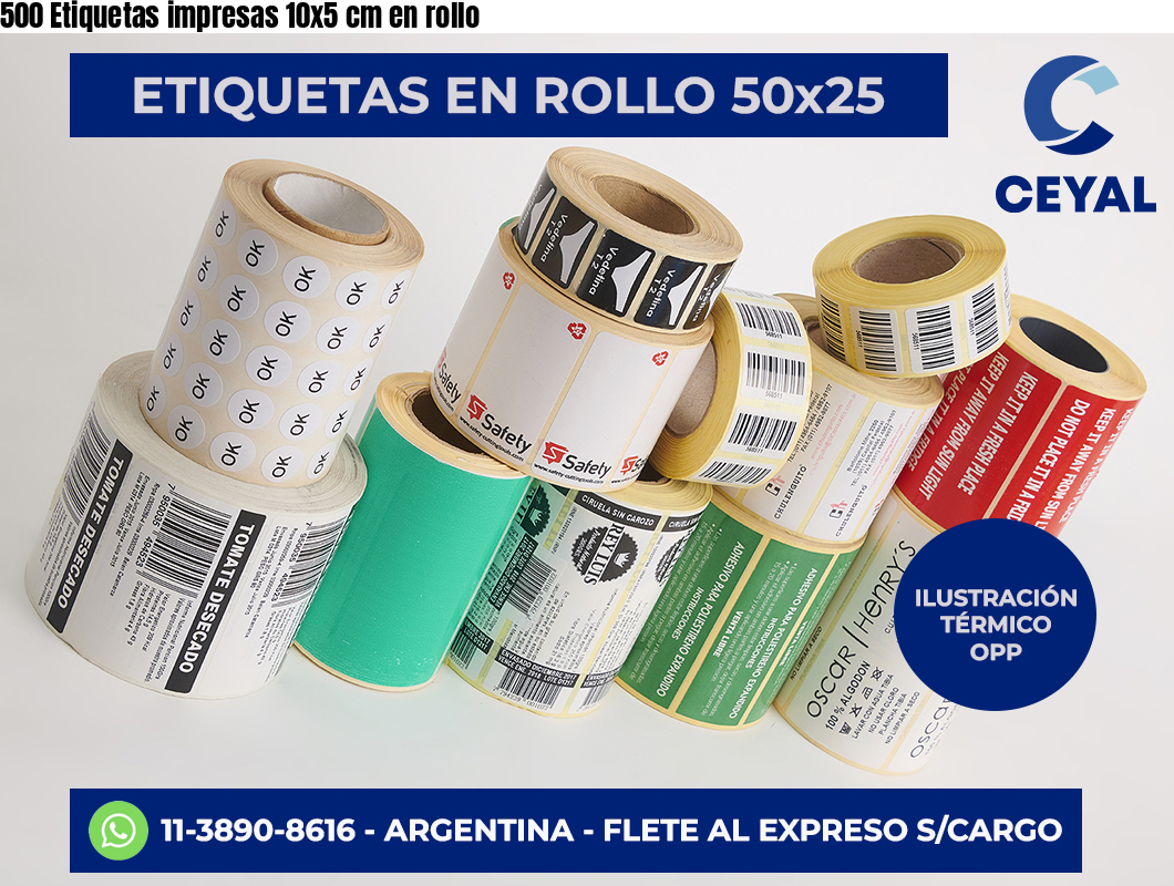 500 Etiquetas impresas 10×5 cm en rollo